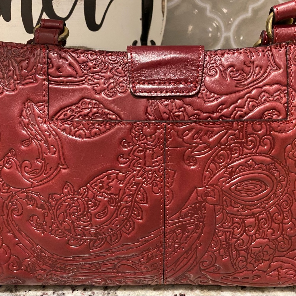 Patricia Nash Rienzo Satchel in Deep Raspberry Tooled Italian Leather - Picture 4 of 10